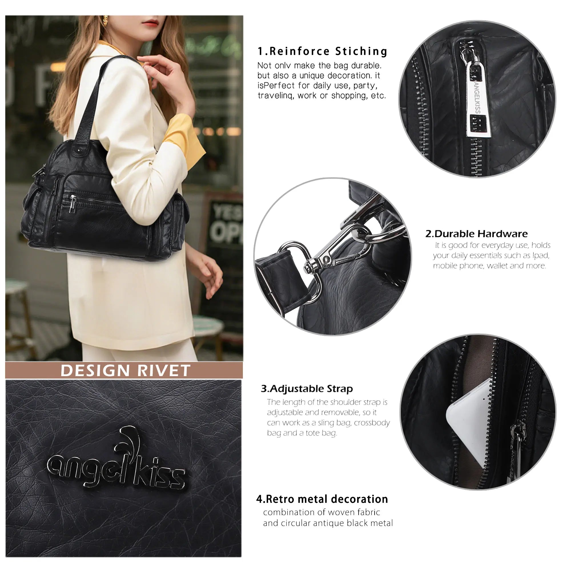 Slim Vegan Leather Tote Bag for Office | Waterproof PU Leather Briefcase for Women