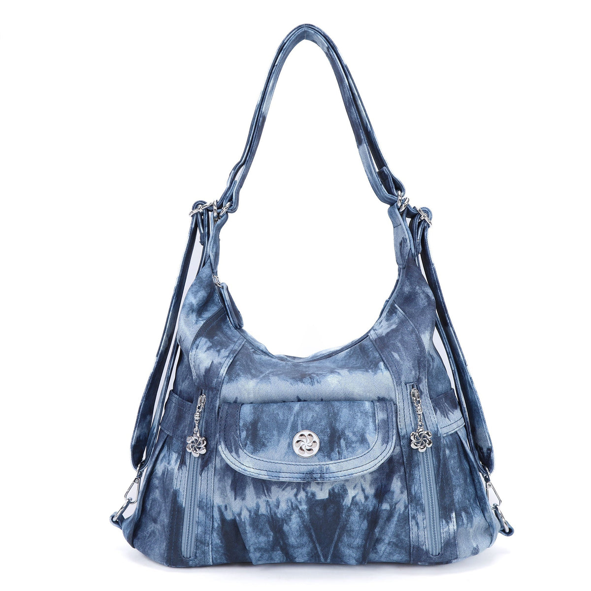 Washed-Effect Tie-Dye Hobo Shoulder Bag