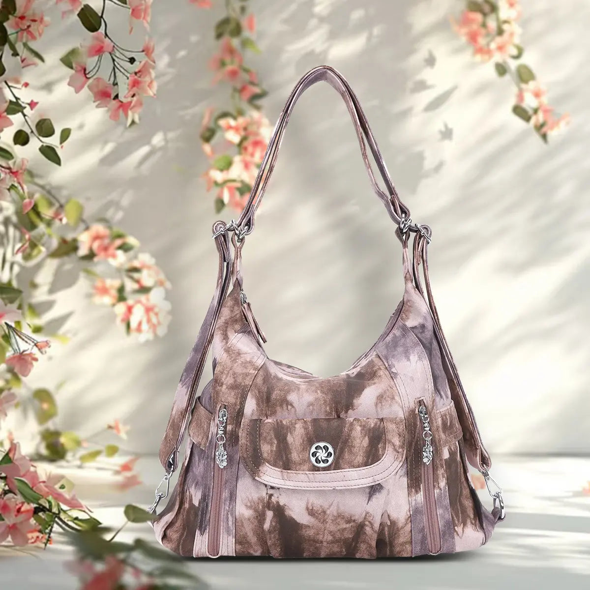 Washed-Effect Tie-Dye Hobo Shoulder Bag