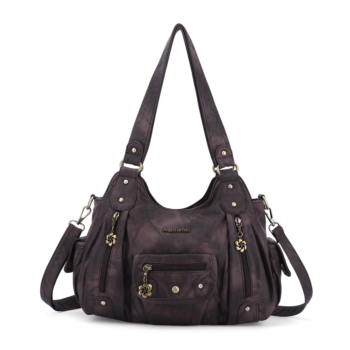 Vintage Washed Tie-Dye Multi-Pocket Shoulder Bag