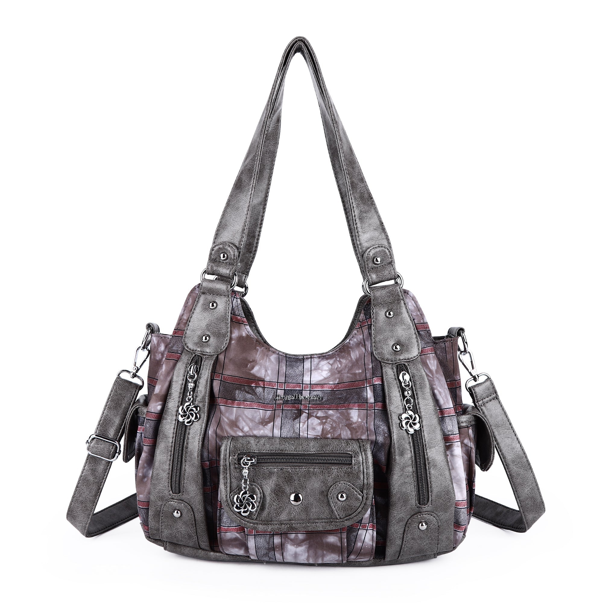 Multi-Print Patchwork Shoulder Crossbody Bag with Wide Straps