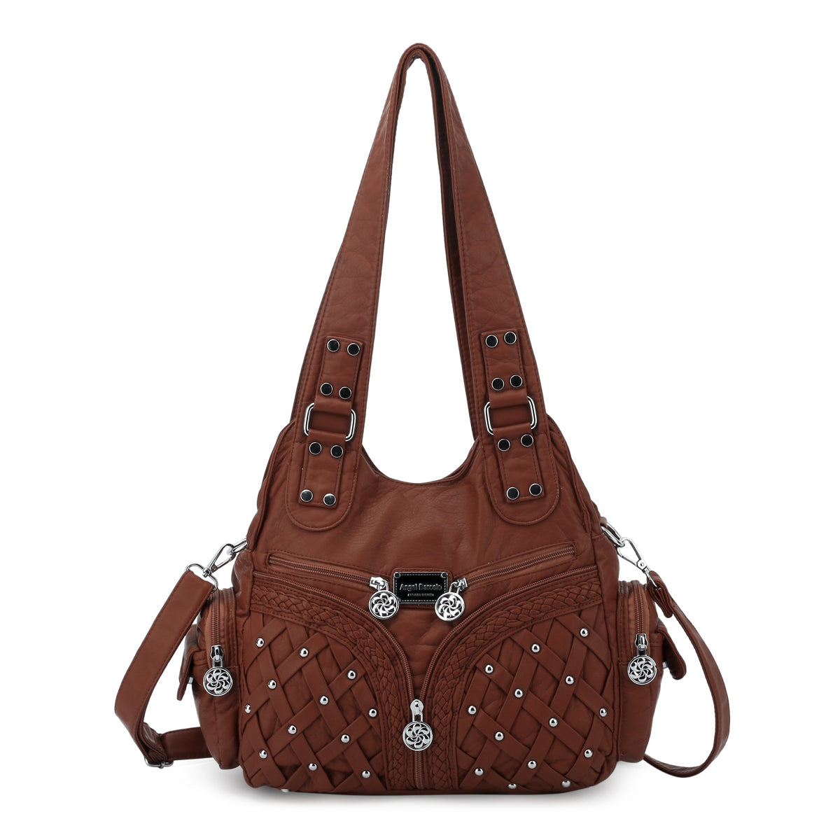 Women Large Capacity Hobo Handbag Washed PU Leather