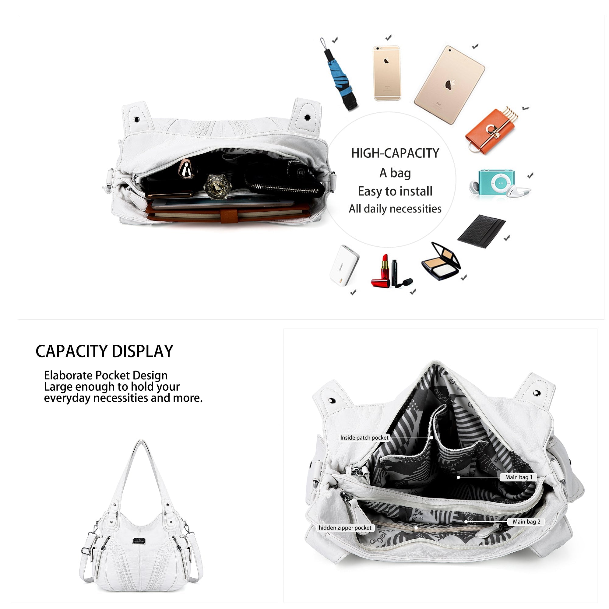 Washed Roomy Daily Women Waterproof Unique Hobo Handbag