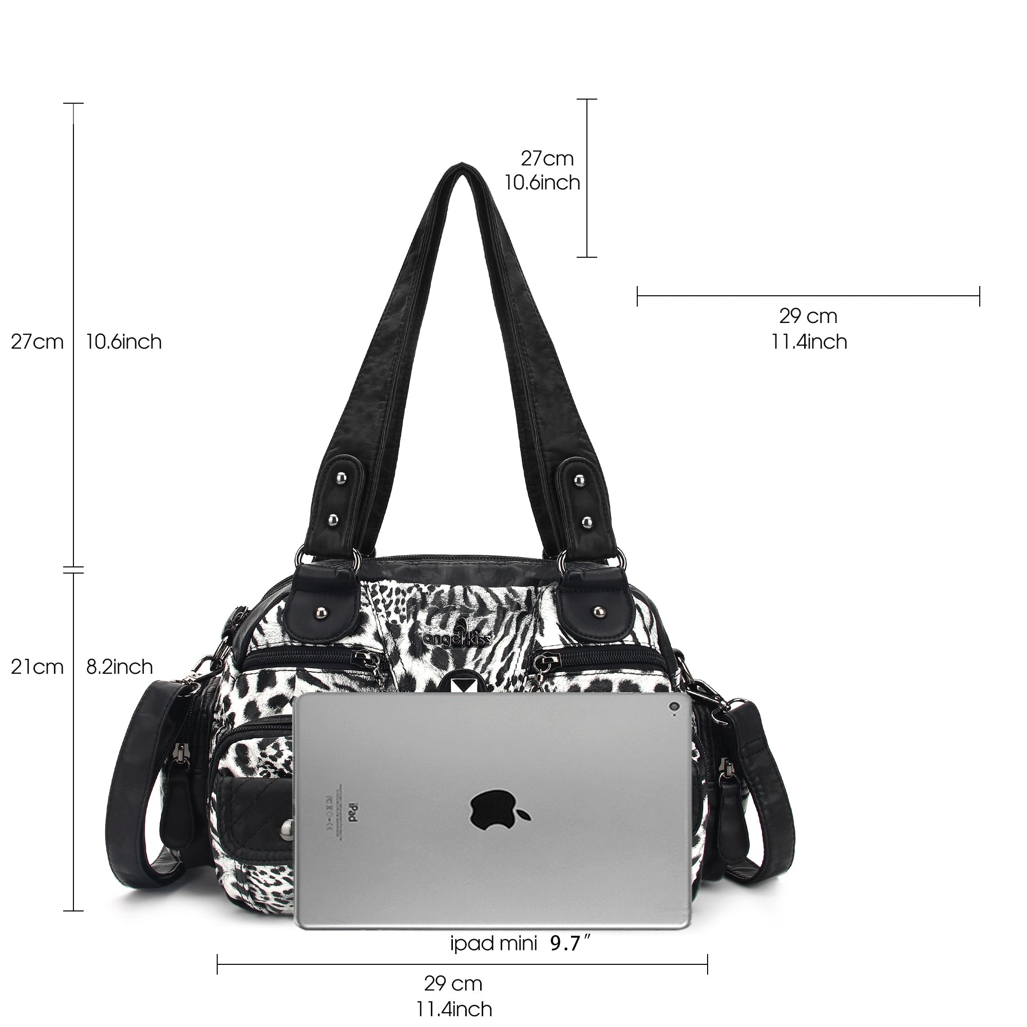 Studded Multi-Pocket Shoulder Bag with Buckle Accents