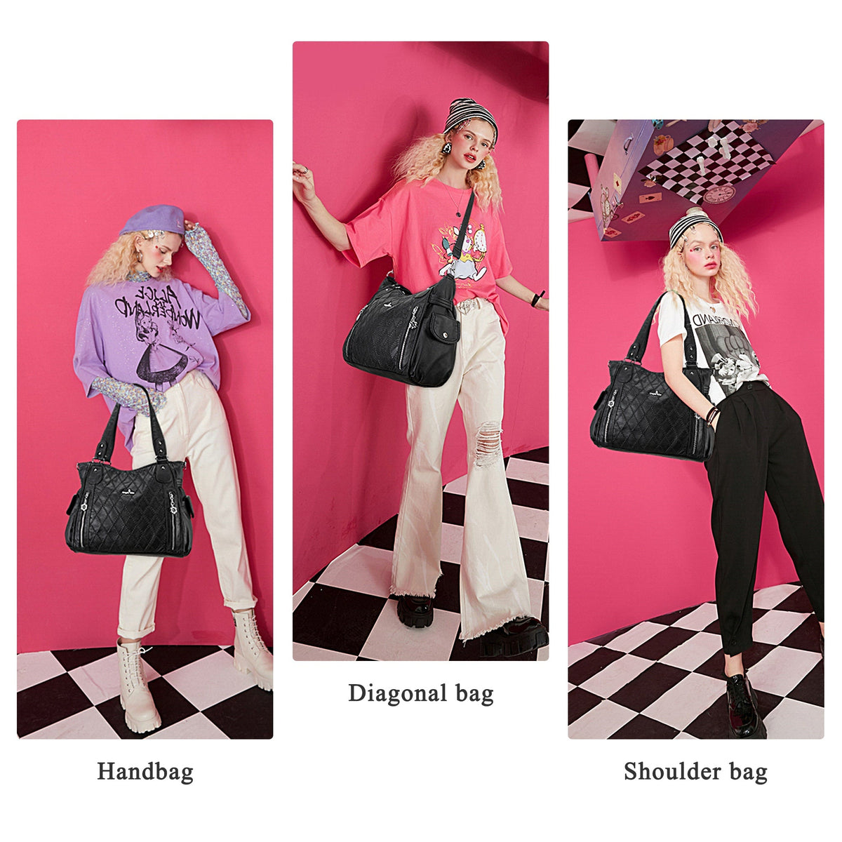Large Multi-Pocket Shoulder Bag with Adjustable Strap