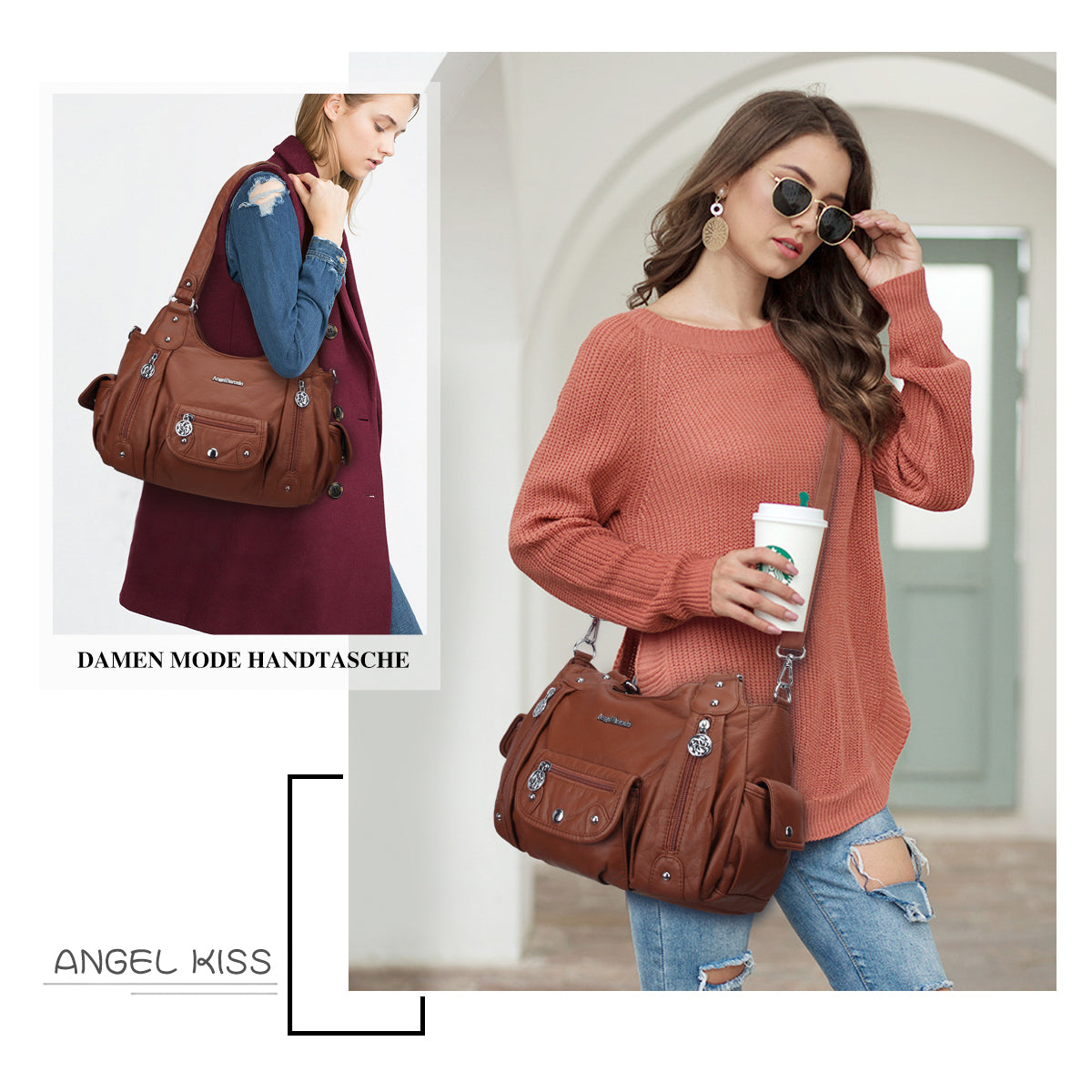 Vintage Old-Washed PU Leather Women’s Shoulder Tote Bag