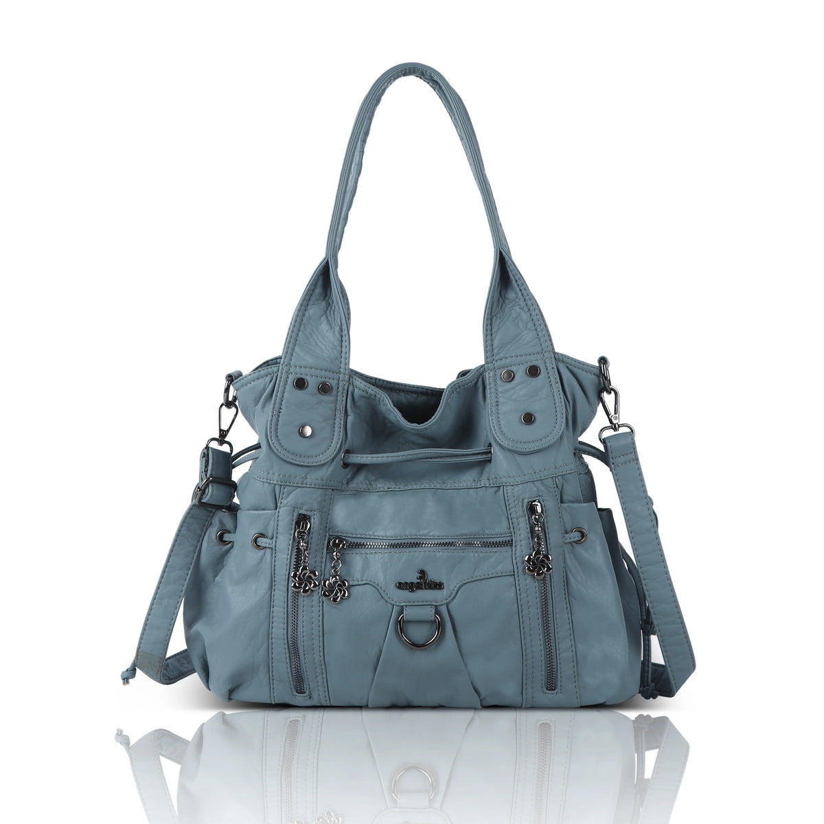 Slouchy Vegan Leather Multi-Pocket Tote Bag, Shoulder & Crossbody