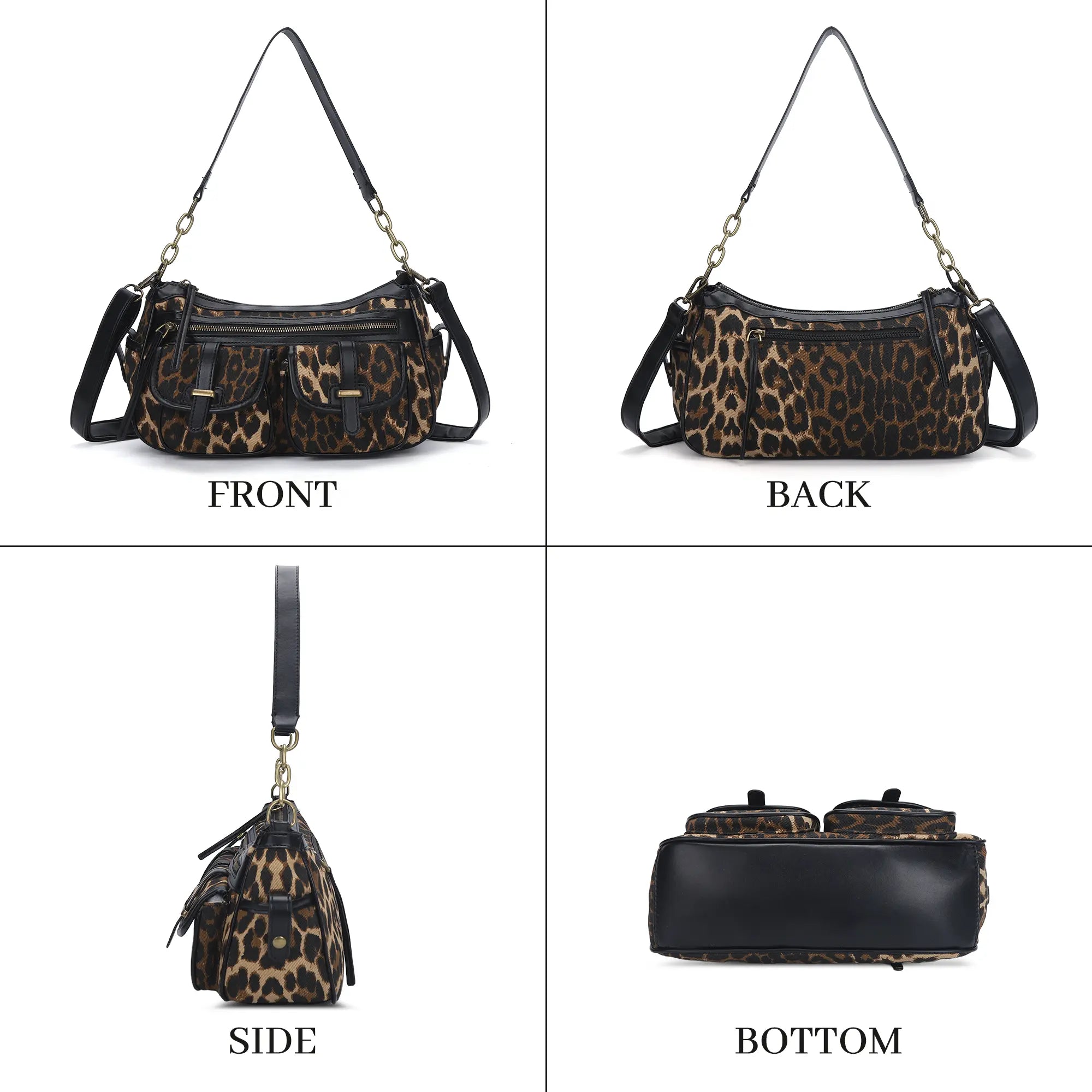 Faux Leather Leopard Print Crossbody Tote Bag - Women's Shoulder Purse