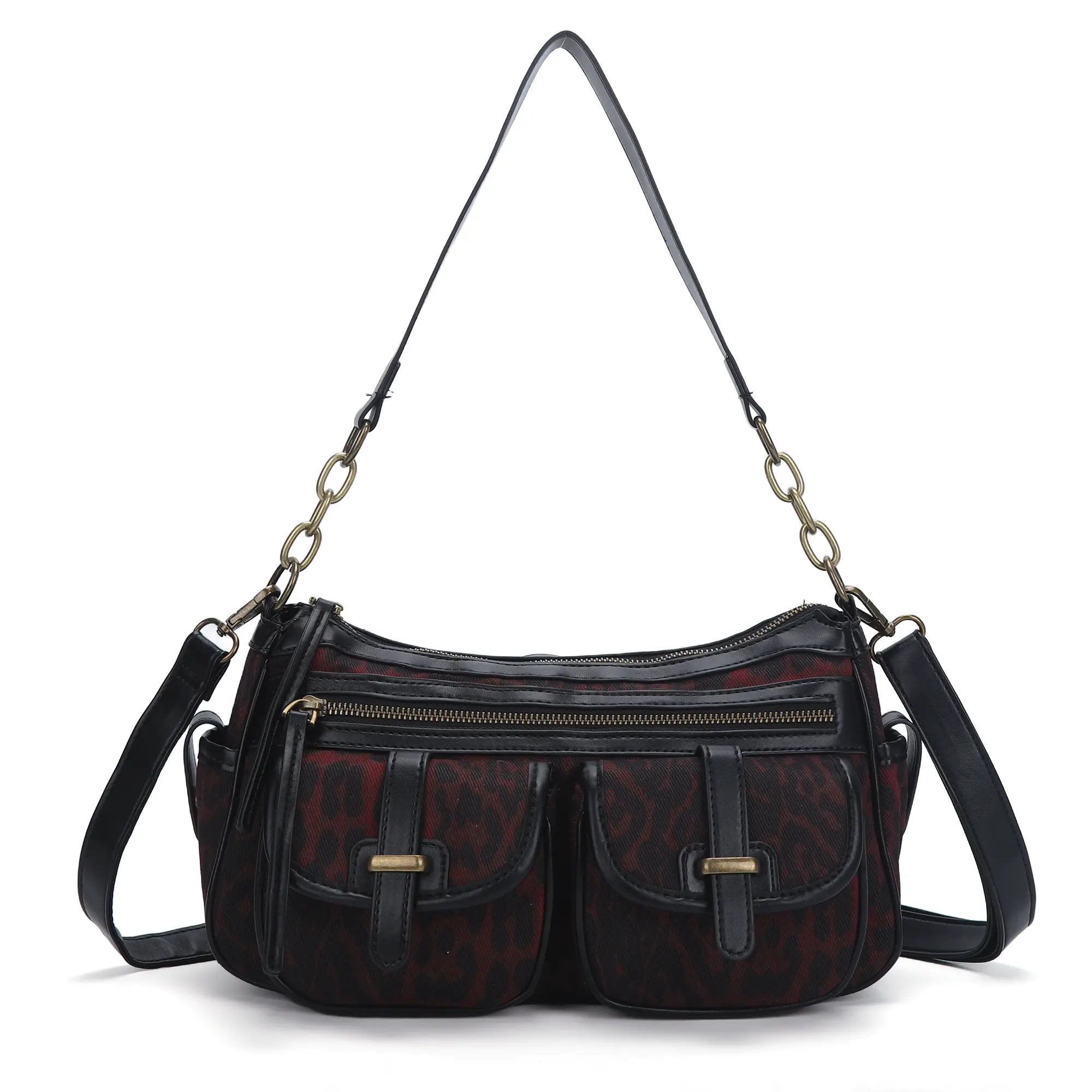 Faux Leather Leopard Print Crossbody Tote Bag - Women's Shoulder Purse