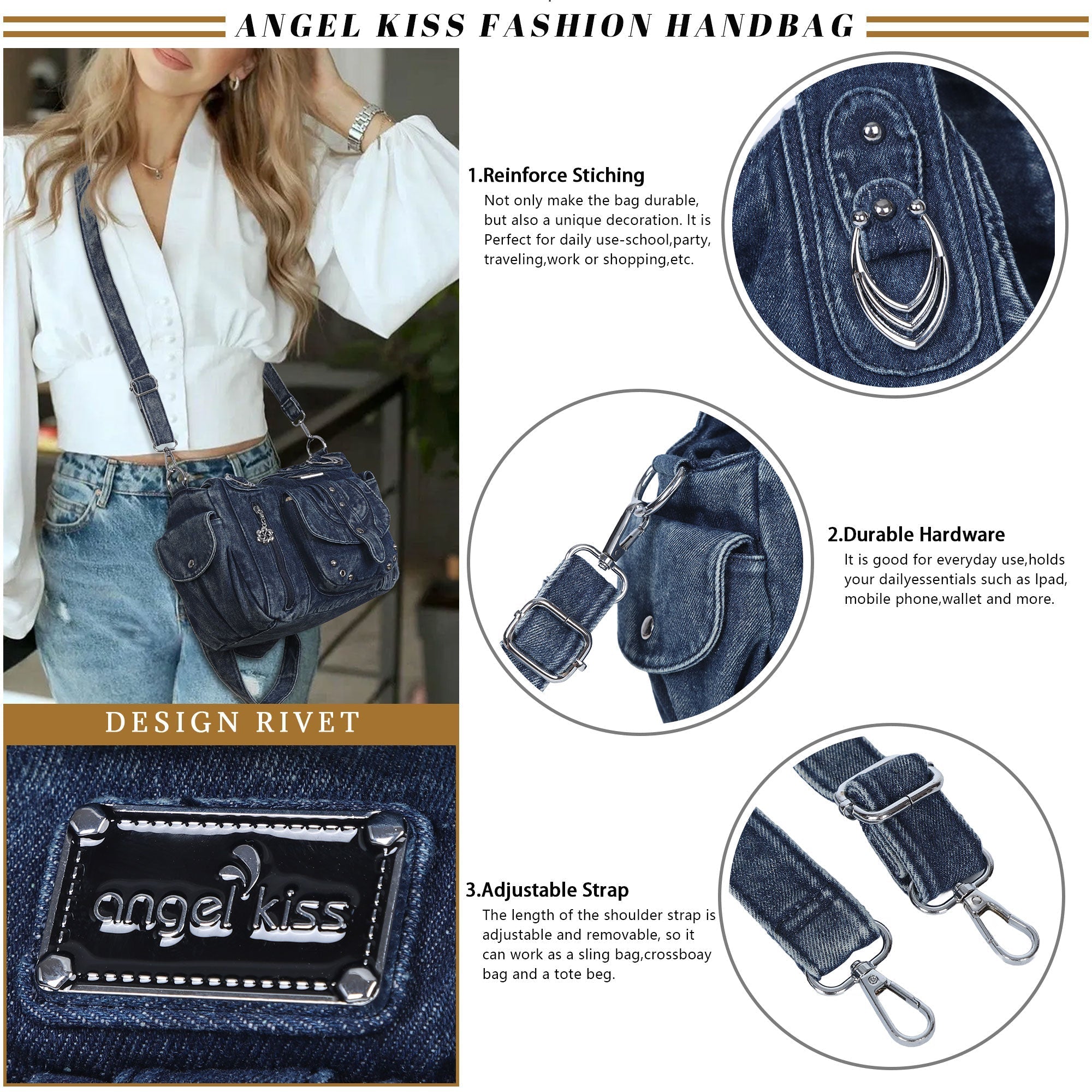 Classic Denim Purses with Metal Hardware