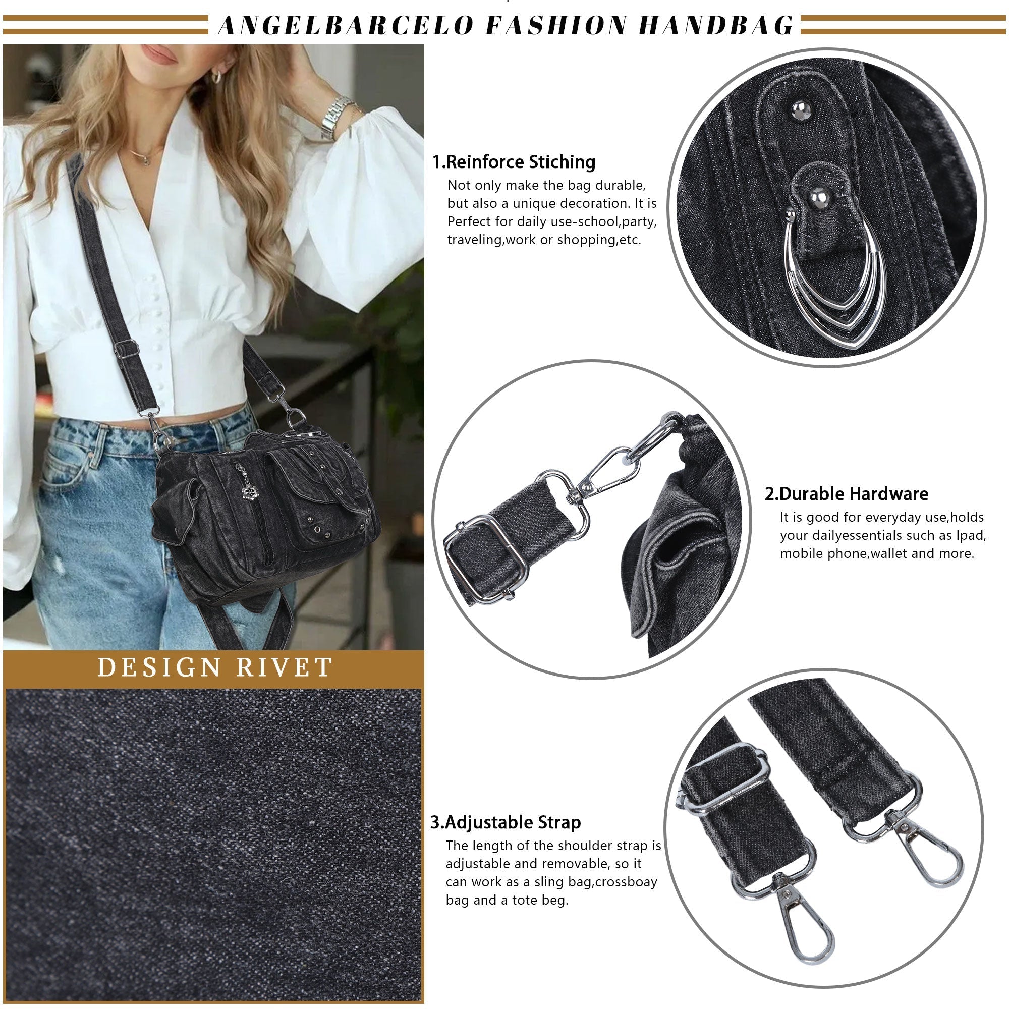 Classic Denim Purses with Metal Hardware