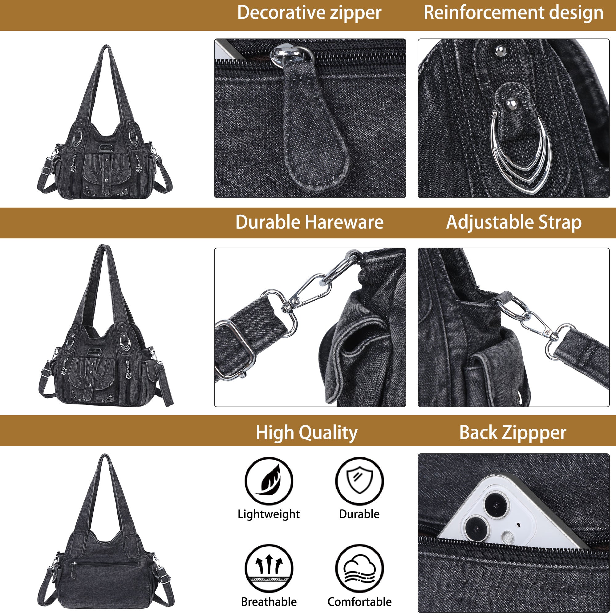Classic Denim Purses with Metal Hardware