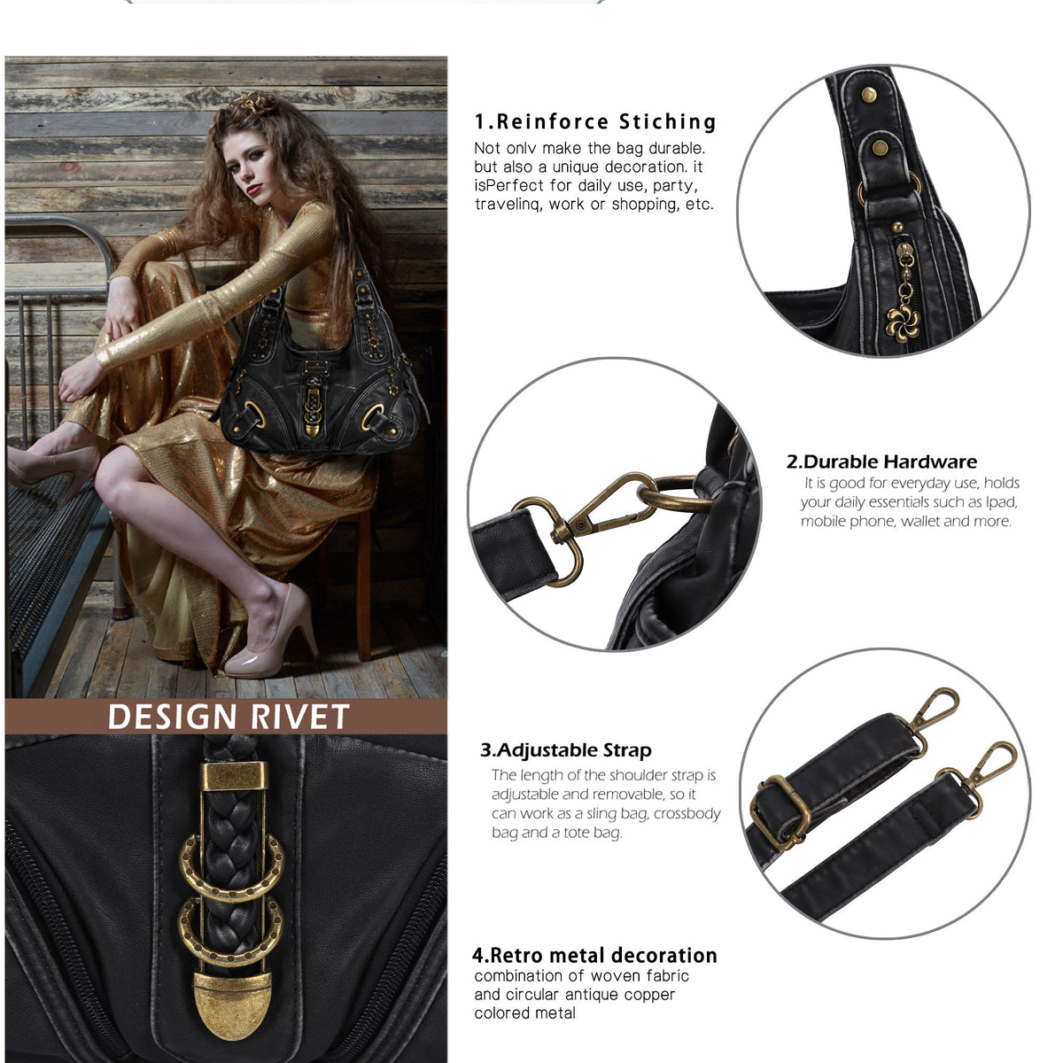 Heritage Braided Buckle Vegan Leather Hobo Bag