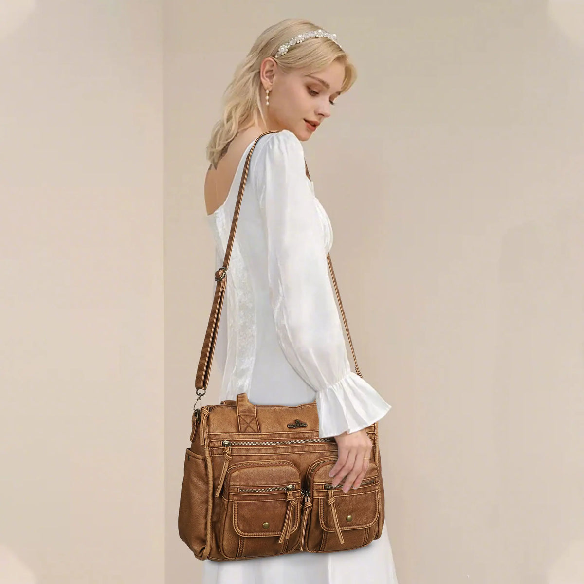 Work Handbag Backpack - PU Leather Laptop Bag for Women