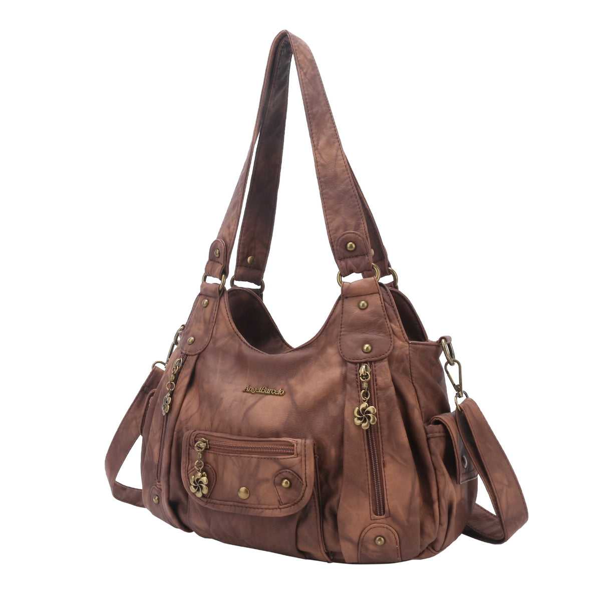 Vintage Washed Tie-Dye Multi-Pocket Shoulder Bag