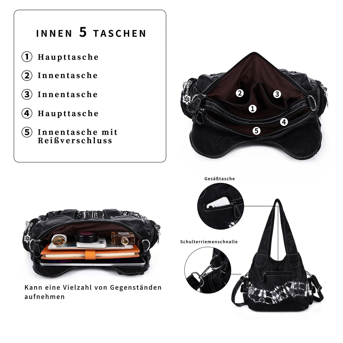 Handmade Women Hobo Bag – Washed PU Leather Tie-Dye & Multi-Functional