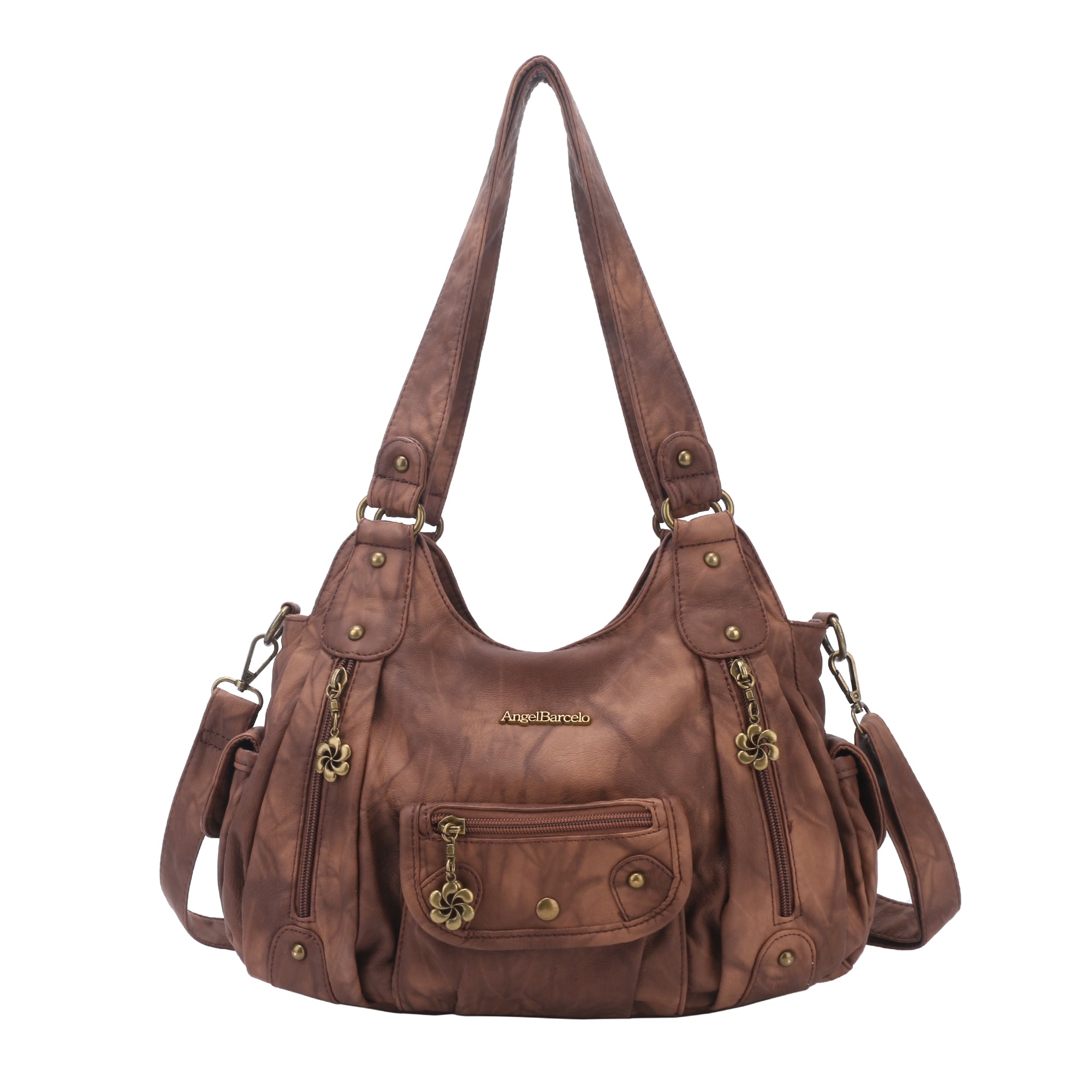 Vintage Washed Tie-Dye Multi-Pocket Shoulder Bag