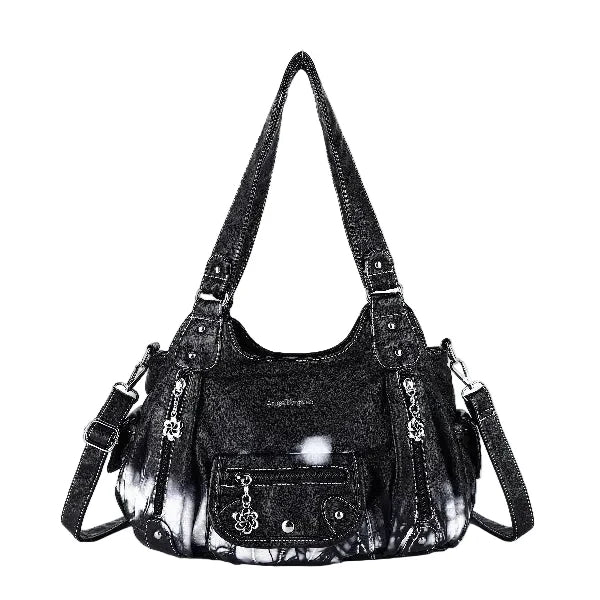 Multi-Print Patchwork Shoulder Crossbody Bag with Wide Straps