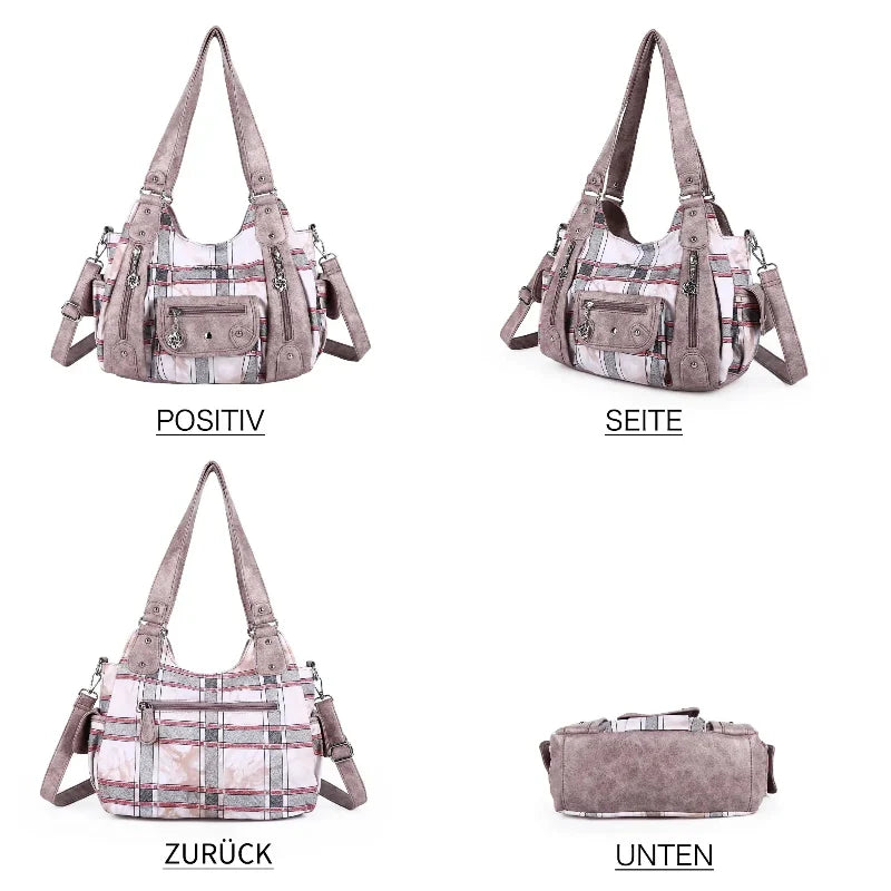 Multi-Print Patchwork Shoulder Crossbody Bag with Wide Straps