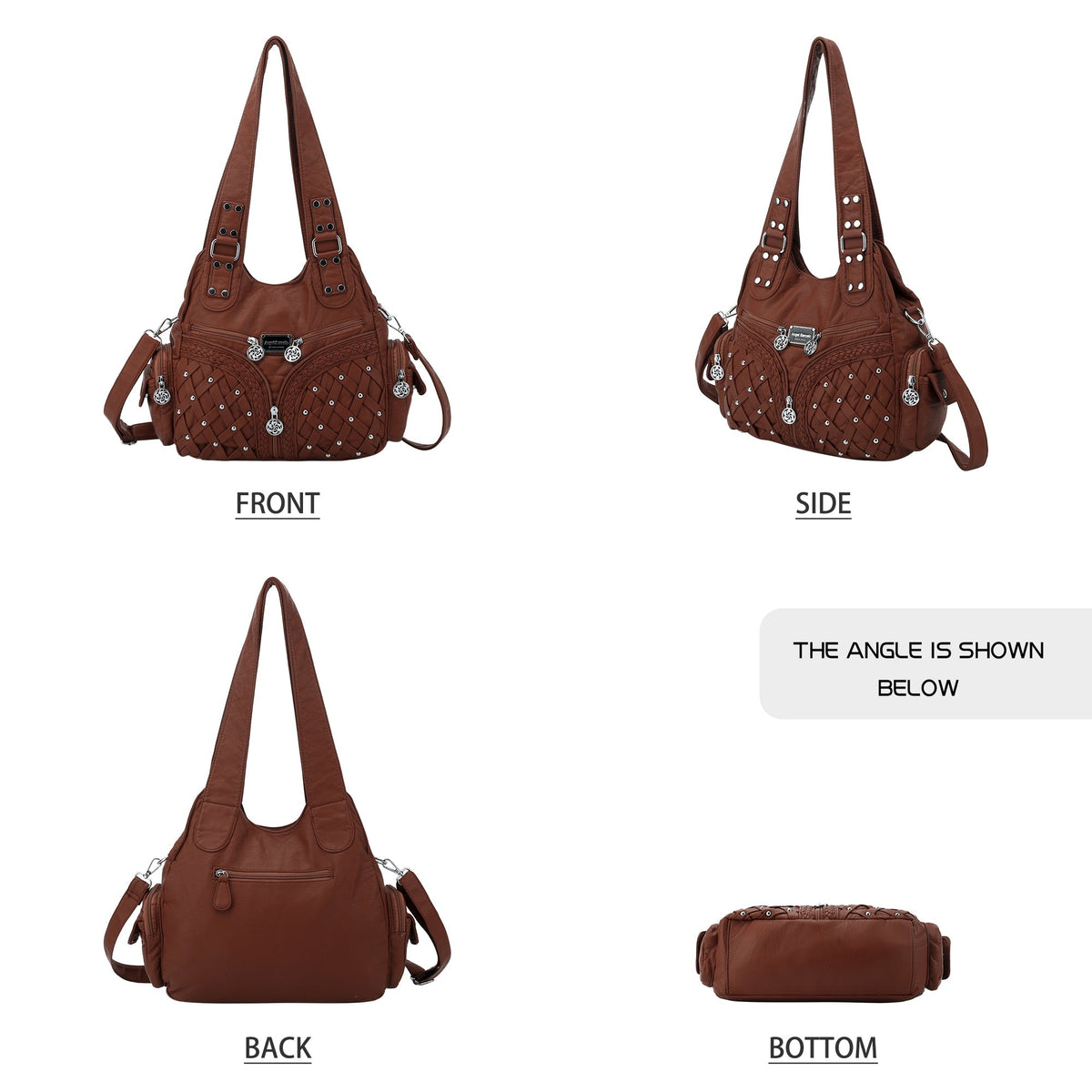 Women Large Capacity Hobo Handbag Washed PU Leather