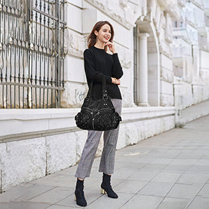 Women Large Capacity Hobo Handbag Washed PU Leather