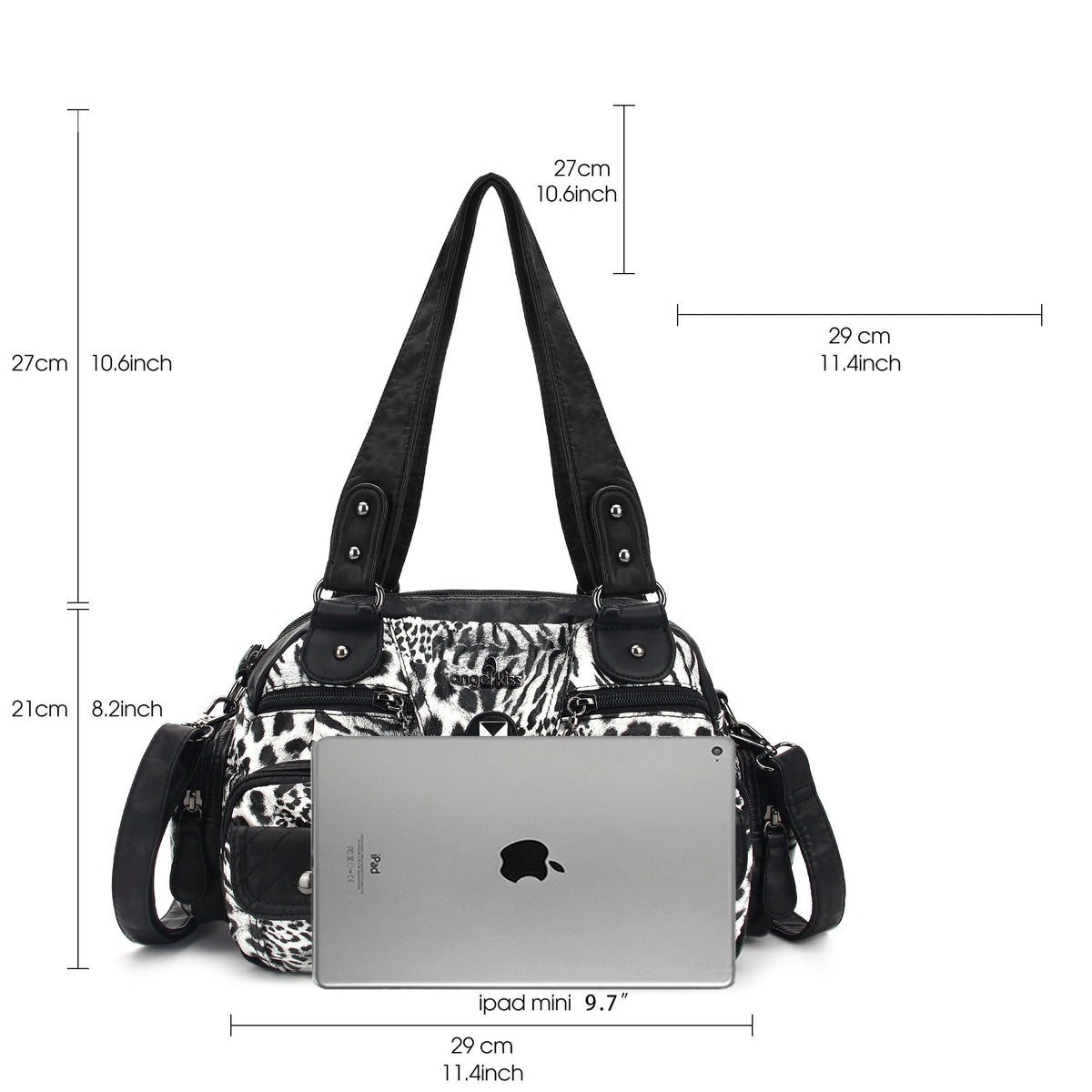 Studded Multi-Pocket Shoulder Bag with Buckle Accents