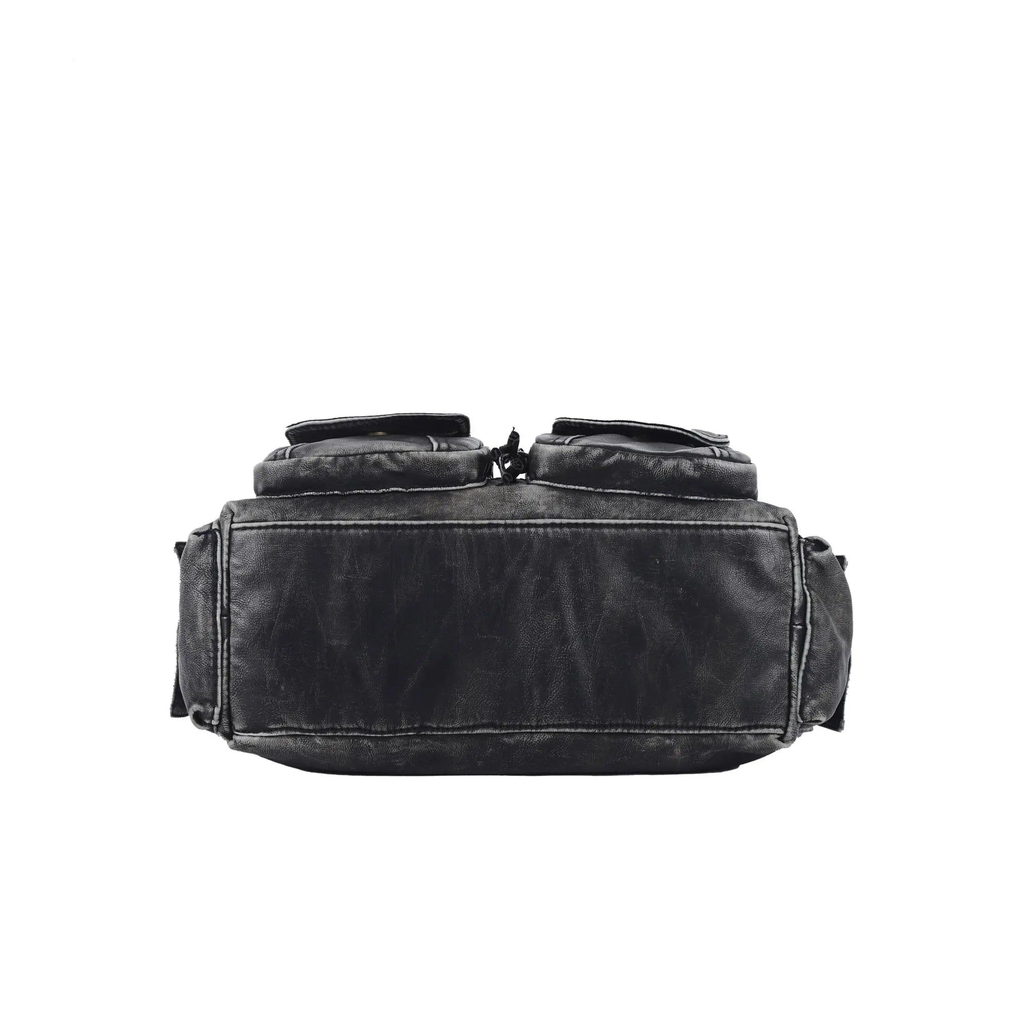 Washed Black Multi-Pocket Tote Shoulder Bag