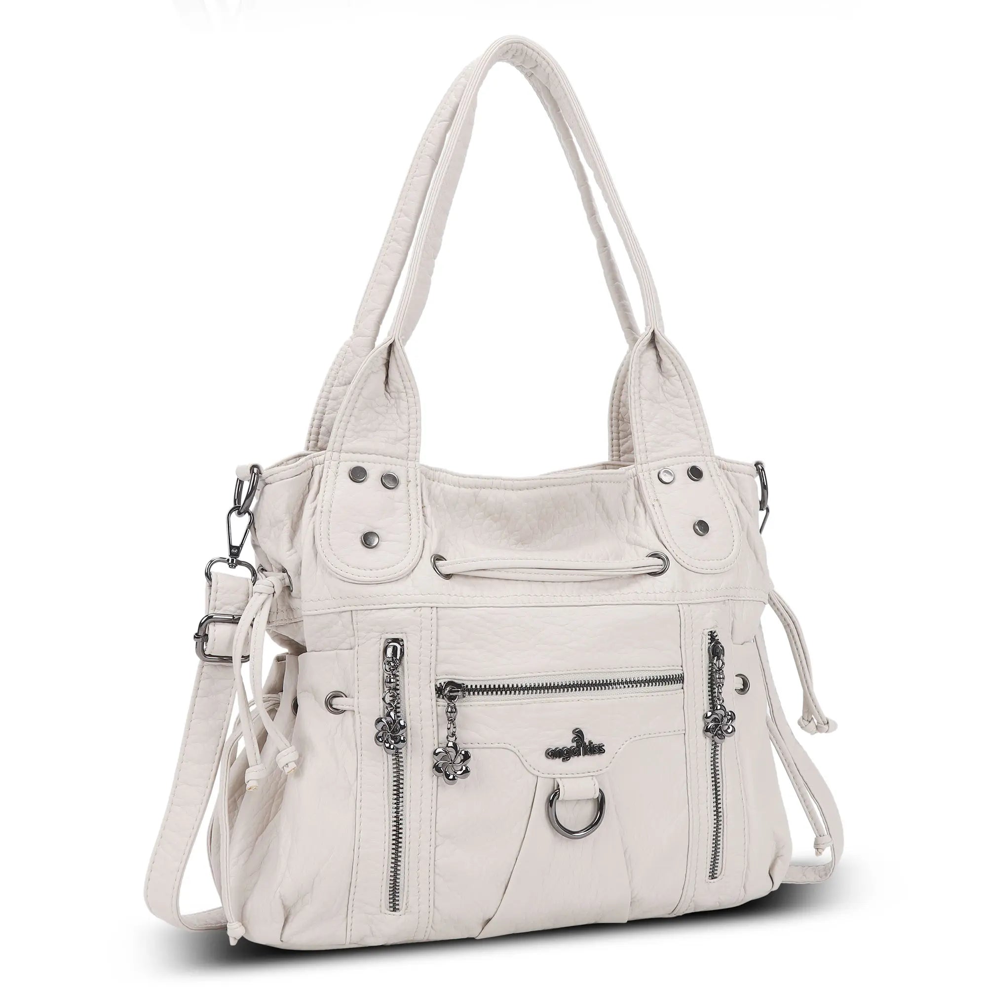 Slouchy Vegan Leather Multi-Pocket Tote Bag, Shoulder & Crossbody
