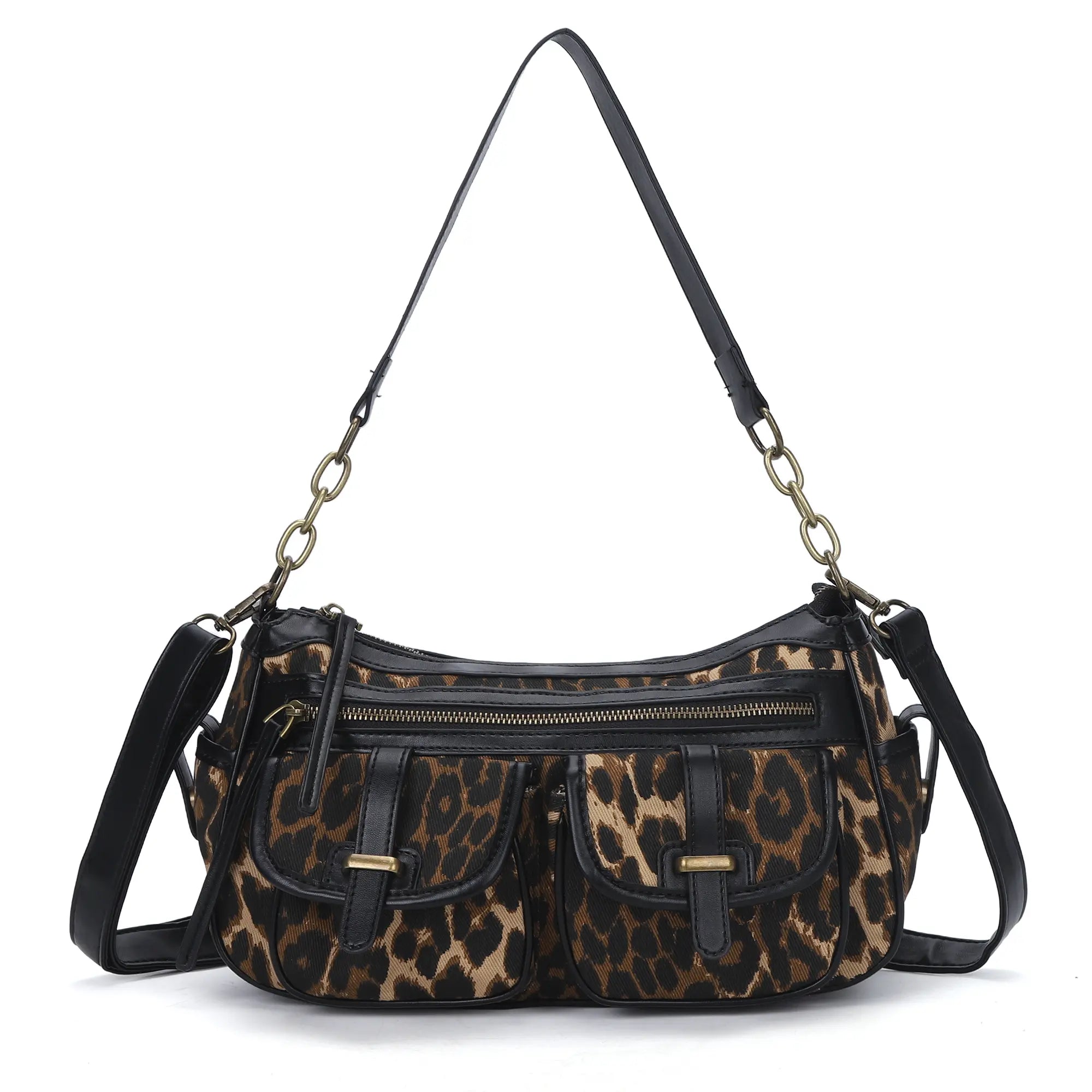 Faux Leather Leopard Print Crossbody Tote Bag - Women's Shoulder Purse