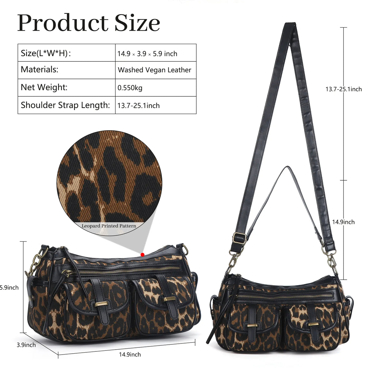 Faux Leather Leopard Print Crossbody Tote Bag - Women's Shoulder Purse