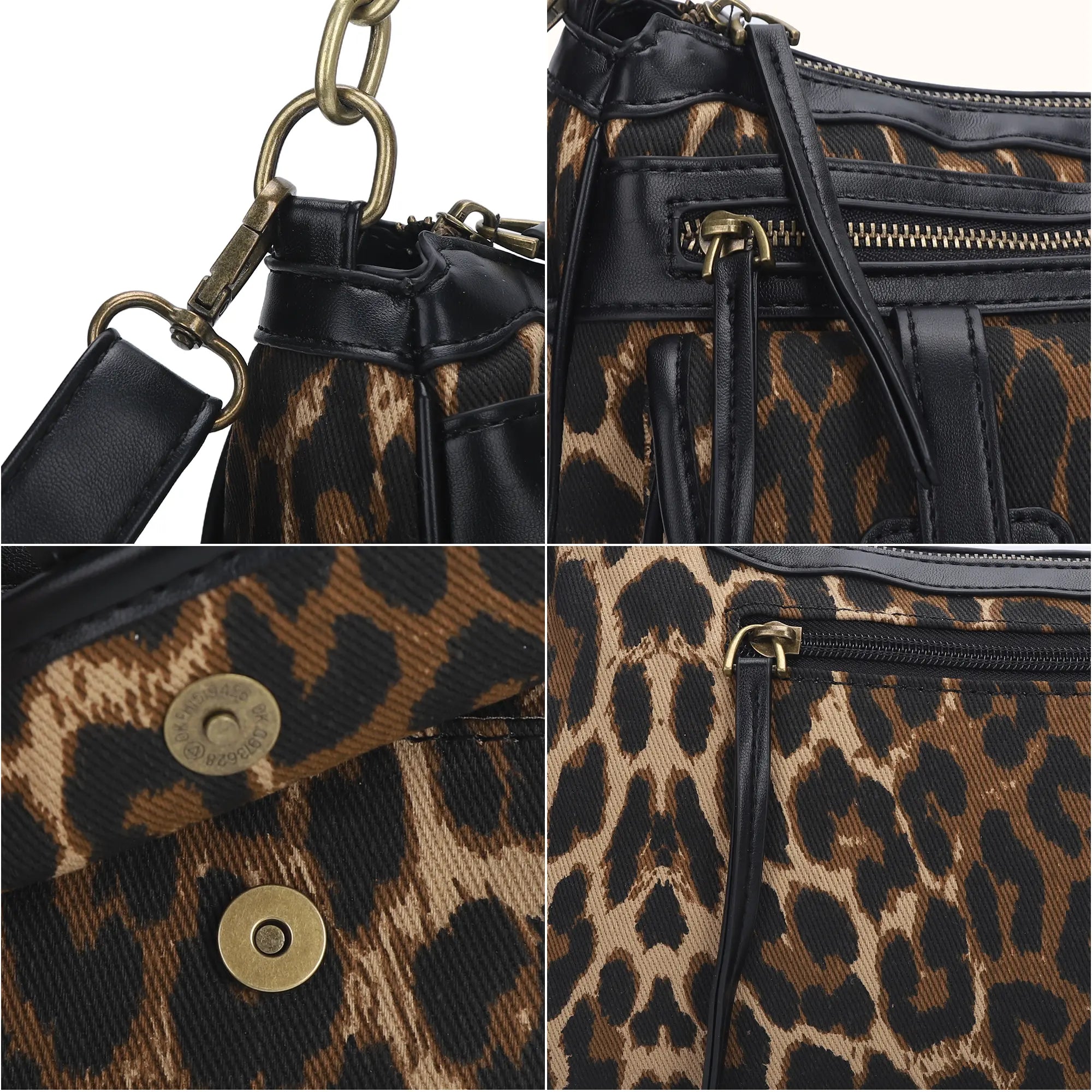 Faux Leather Leopard Print Crossbody Tote Bag - Women's Shoulder Purse
