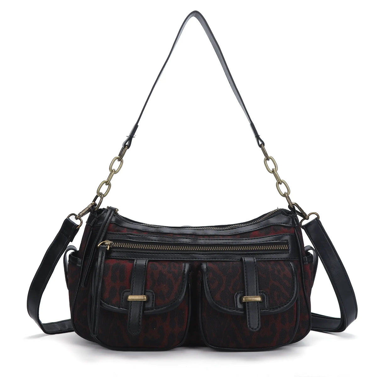 Faux Leather Leopard Print Crossbody Tote Bag - Women's Shoulder Purse