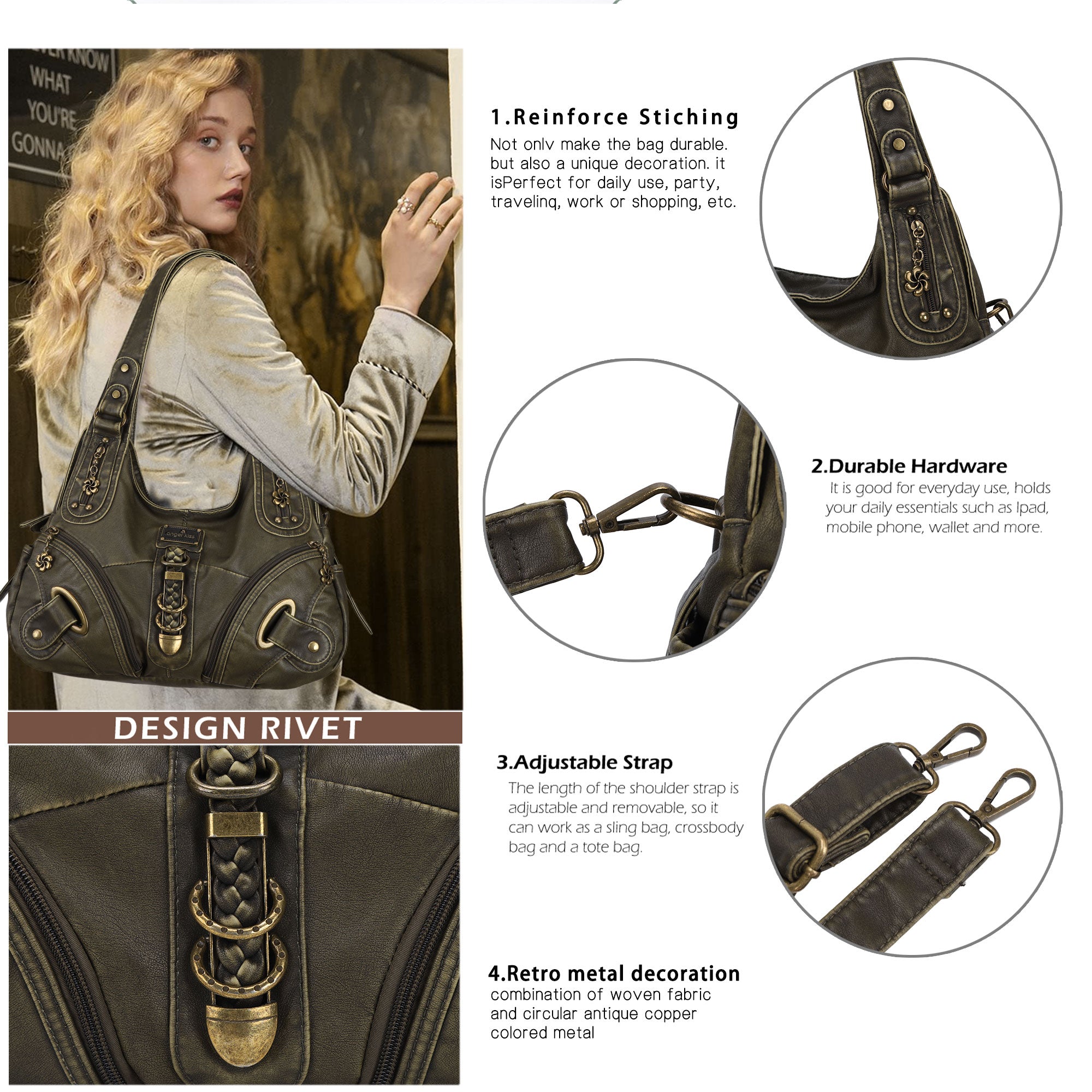 Heritage Braided Buckle Vegan Leather Hobo Bag