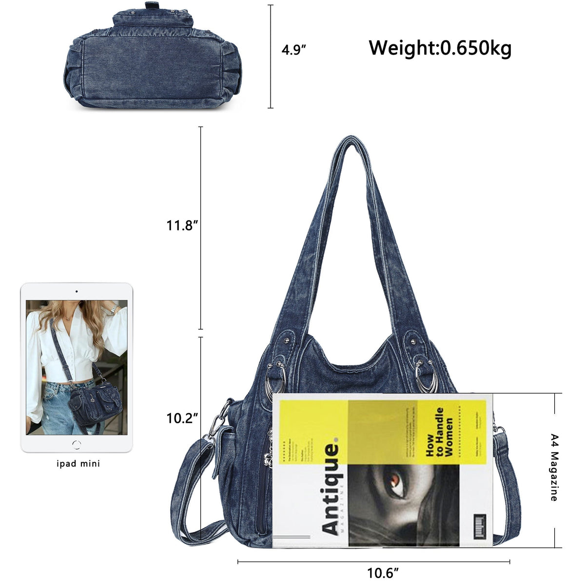 Classic Denim Purses  with Metal Hardware