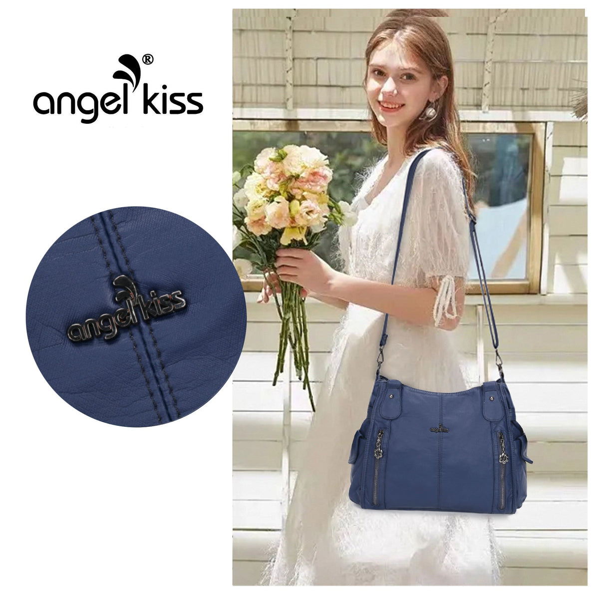 Large Multi-Pocket Shoulder Bag with Adjustable Strap